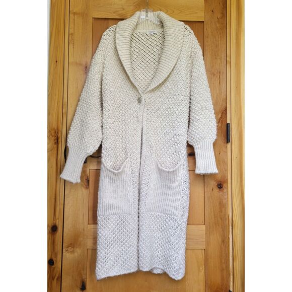 Bianca G Wool Blend Knit Long Duster Cardigan Button Cream MEDIUM Made in Italy - Picture 1 of 6
